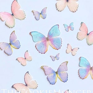 Shimmery Iridescent Pastel Combo Wafer Paper Edible Pre-Cut 3D Butterflies Cake Cupcake Drink Topper--14 MultiMixed Edible Butterflies