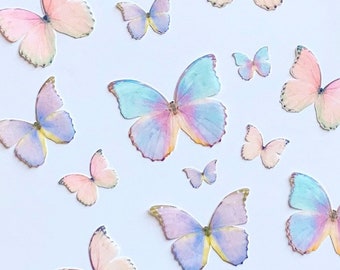 Shimmery Iridescent Pastel Combo Wafer Paper Edible Pre-Cut 3D Butterflies--14 MultiMixed Edible Butterflies