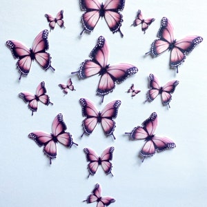 Edible Pink and Black Butterflies--14 PreCut 3D Edible Butterflies