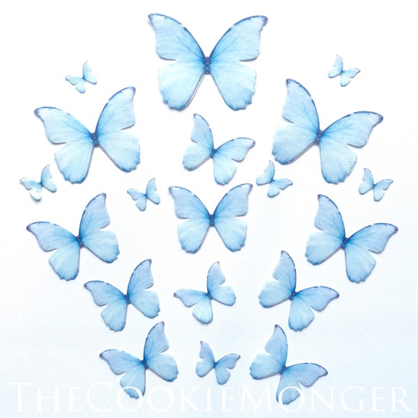 Shimmery Sky Blue Edible Pre-Cut 3D Wafer Paper Butterflies--16 Multi-Sized Edible Butterflies