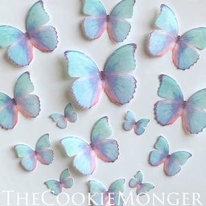 Shimmery Iridescent Teal Edible Pre-Cut Wafer 3D Paper Butterflies--13 Edible Butterflies