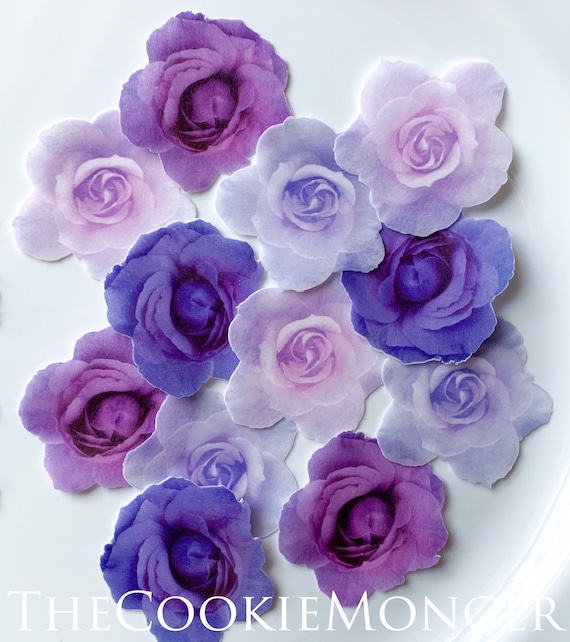 Purple roses wafer paper sheets for cake decorating