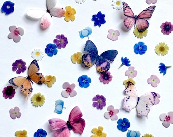 Edible Printed Precut 2D Wafer “Pressed” Tiny Wildflower and Butterfly Cutouts