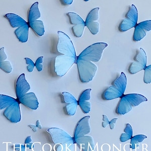 Cinderella Princess Blue Edible Pre-Cut 3D Wafer Paper Butterflies--15 Edible Butterflies