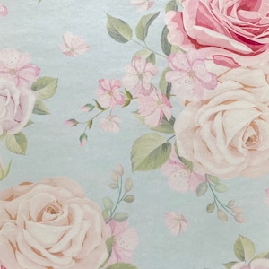 Dusty Roses on Light Blue Edible Paper