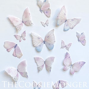 Muted Blush, Pink and Lavender Watercolor Edible Butterflies--12 Mixed Pre-Cut Edible 3D Butterflies