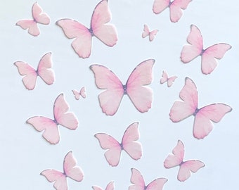 Soft Pink Edible Pre-Cut 3D Wafer Paper Butterflies--14 Multi-Sized Edible Butterflies