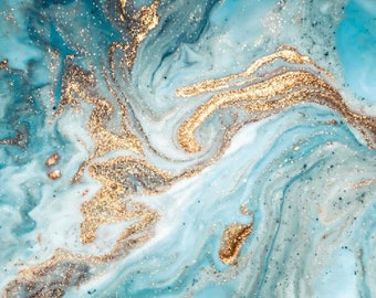 Turquoise and Gold Marble Edible Wafer Paper