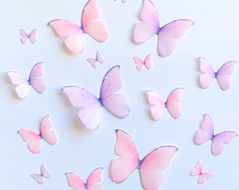 Soft Violet and Pink Edible Pre-Cut 3D Wafer Paper Butterflies--14 Multi-Sized Edible Butterflies