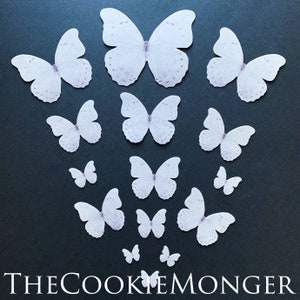 Shimmery White Edible Pre-Cut 3D Wafer Paper Butterflies--14 MultiMixed Edible Butterflies