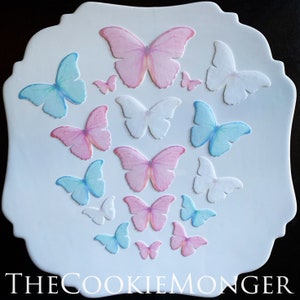Pink, Blue and White Edible Pre-Cut 3D Wafer Paper Butterflies—Multiple Size Options