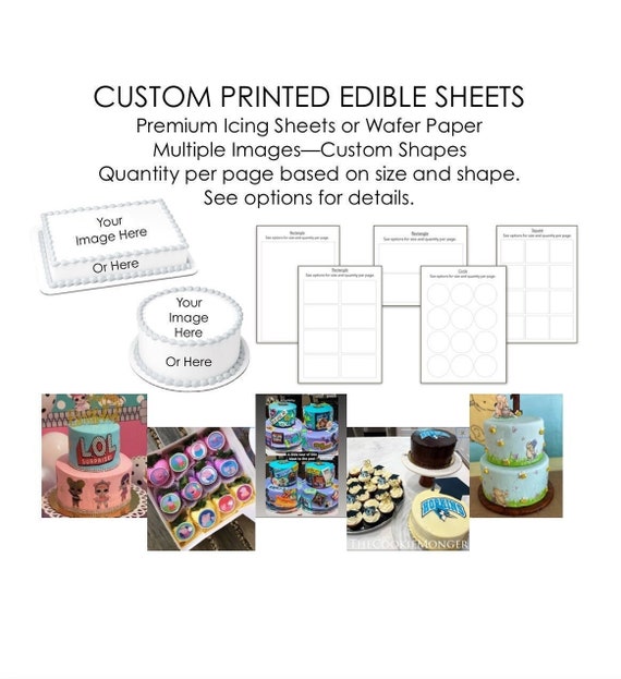 Custom MULTIPLE DESIGN Edible Icing Sheet or Edible Wafer Paper 