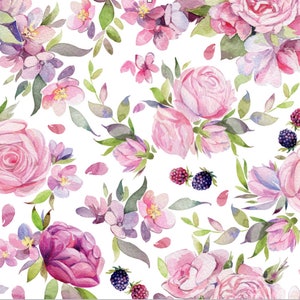 Pink Roses and Berries Floral Edible Paper