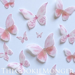 Watercolor Rose Edible Pre-Cut 3D Wafer Paper Butterflies--14 Edible Butterflies