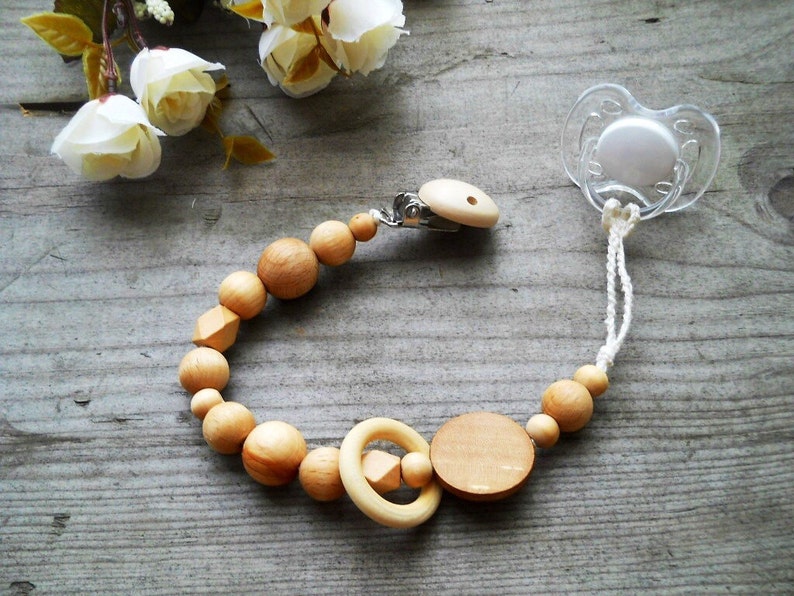 Pacifier clip natural eco friendly speenkoord wood teething Etsy