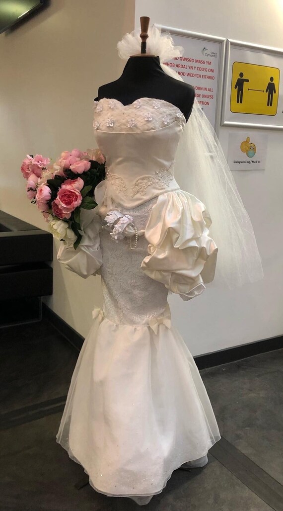 bridezilla sues wedding dress designer Drag Costume 1980's Bridezilla Wedding Gown Dress With Veil. 80's Glamour Camp Gay LGBTQIA Performer Artist Lip Sync Race