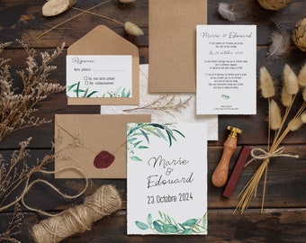 Template wedding invitation, walk under the olive tree