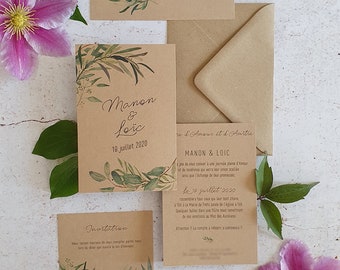 Faire-part mariage kraft Eucalyptus et Olivier