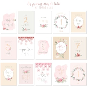 Card stage baby birth at 1 year old pink or blue Français