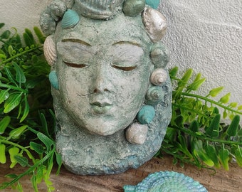 Mermaid, mermaid, bathroom decoration, bathroom, turquoise, relief, sculpture, shell, ammonite