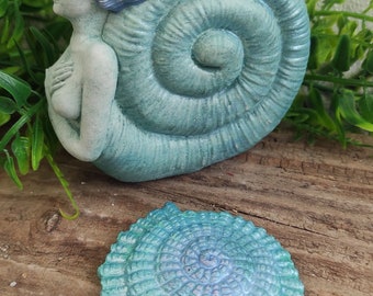 Mermaid, mermaid, ammonite, shell, water, bathroom decoration, maritime, turquoise, sculpture