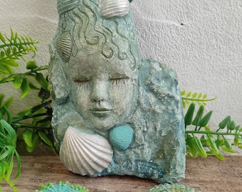 Sculpture, relief, mermaid, bathroom decoration, mermaid, shell, ammonite, bathroom