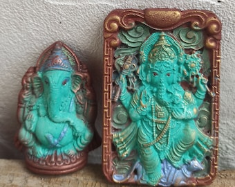 2 x Ganesha, elephant god, elephant, lucky charm, relief