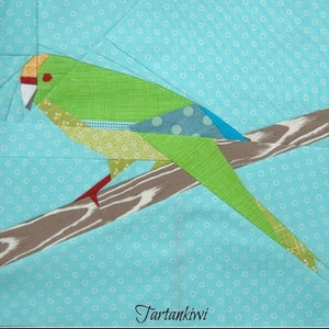 Kakariki 12 Inch Foundation Paper Pieced Nieuw-Zeelandse parkietquiltpatroon