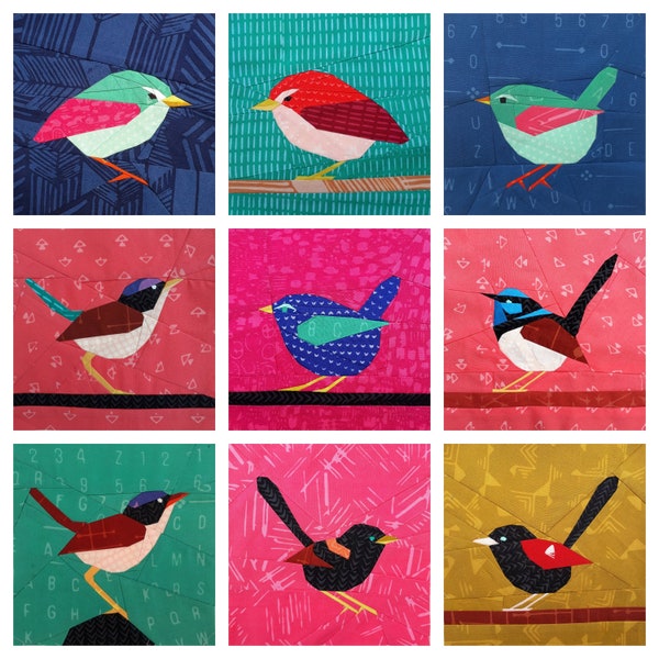 Zaunkönig Vogel Quilt Muster Bundle Foundation Papier Stück 15 cm