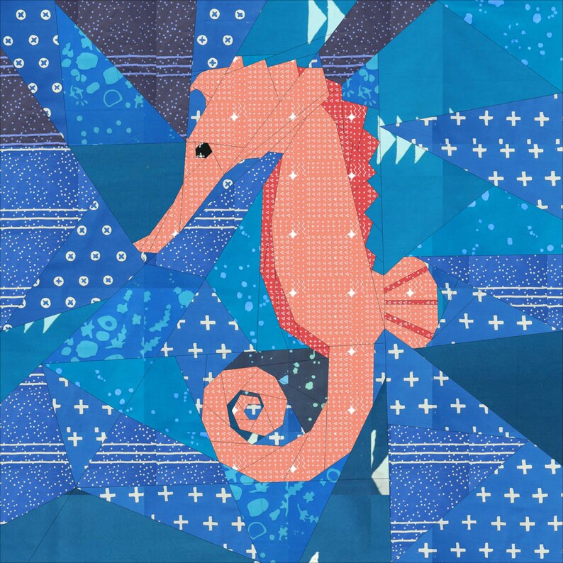 Small Seahorse Foundation Paper Pieced Quilt Pattern 14 inch image 4