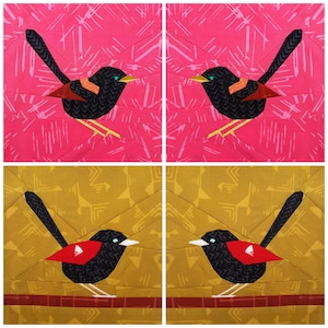 Red Backed Fairy Wren Foundation Paper Pieced Bird Quilt Pattern