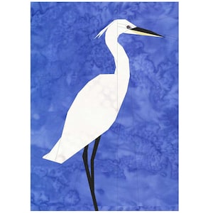 Egret - Un modello di trapunta per uccelli in carta di fondazione - 10 x 14 pollici