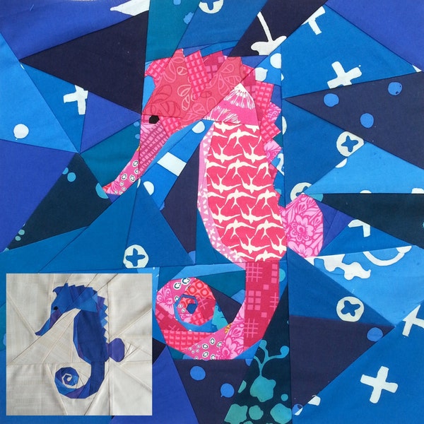 Small Seahorse Foundation Paper Pieced Quilt Pattern 14 inch