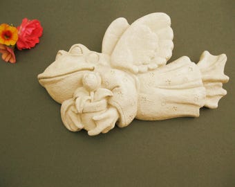 Vintage Cast Stone Angel Frog Signed by Carruth, Garden Animal Decor 1996