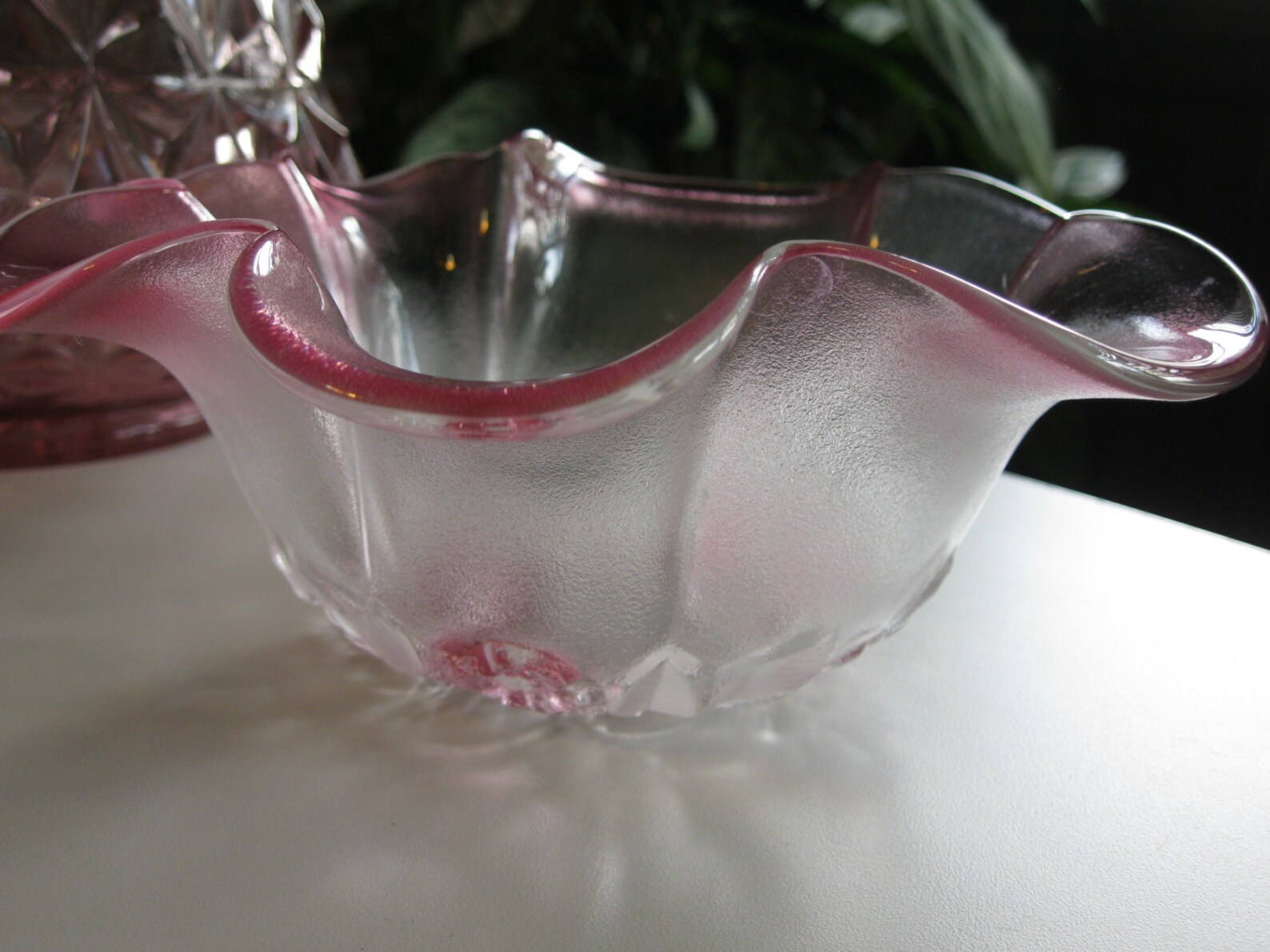 Pink Glass Bowl Ruffled Edges Vintage Pink Mikasa Bowl Etsy