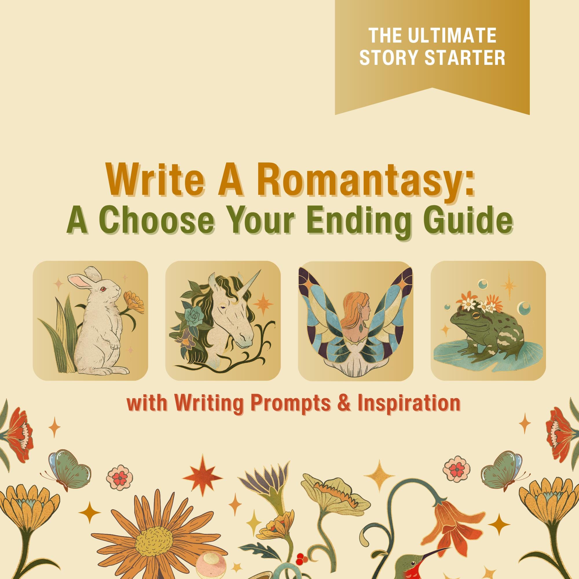 Romantasy Writing Prompts: Choose Your Ending Guide | 68-Page Digital and Printable Writing Kit, Creative Writing | Plot Inspiration