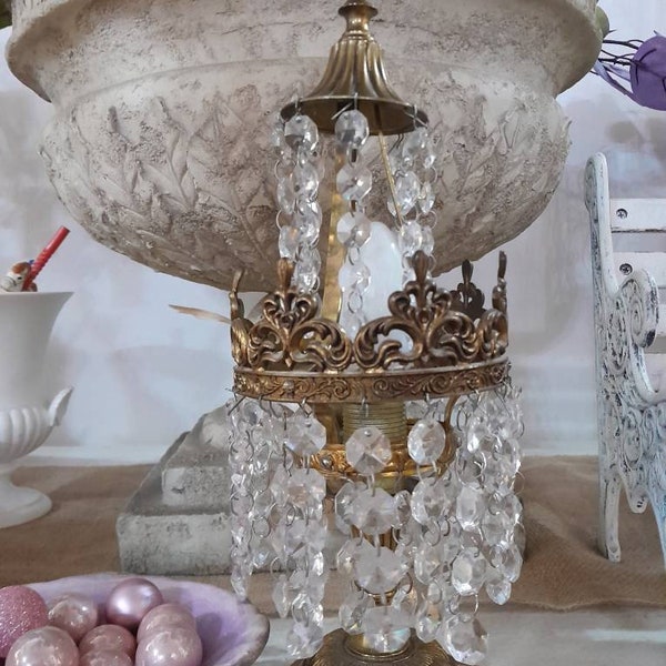 FRENCH crystal brass  vintage abat jour girandole table lamp,italian 50s. chandelier,candelabra,montgolfiere,empire style,swags