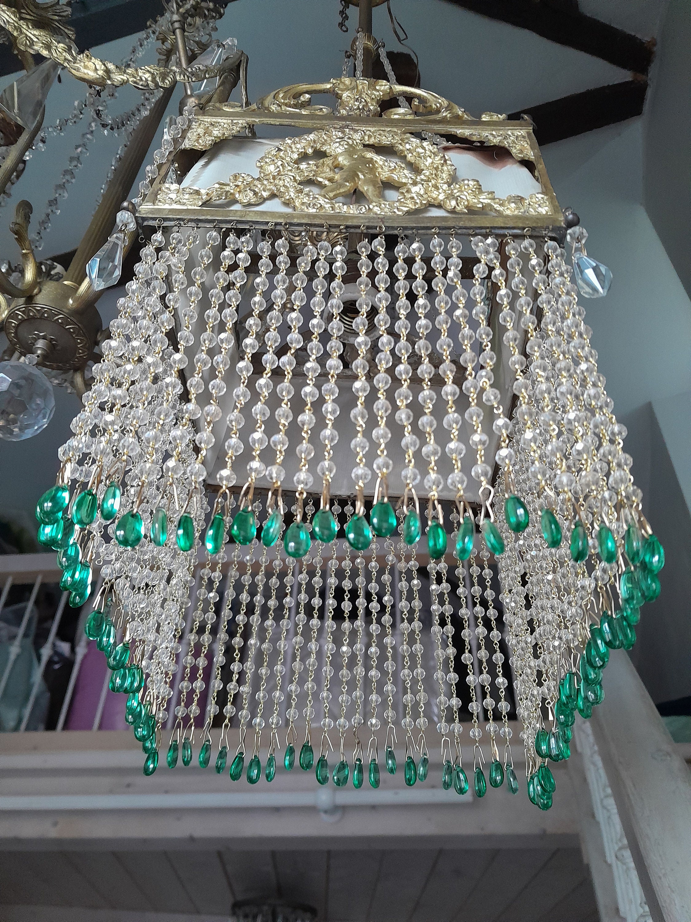 Saleart Deco 1906 Putti Chandelier With Crystal Fringe Gold Tone One E27 Bulb Electrified Empire Style Italian Chandelier Antique Gold Etsy