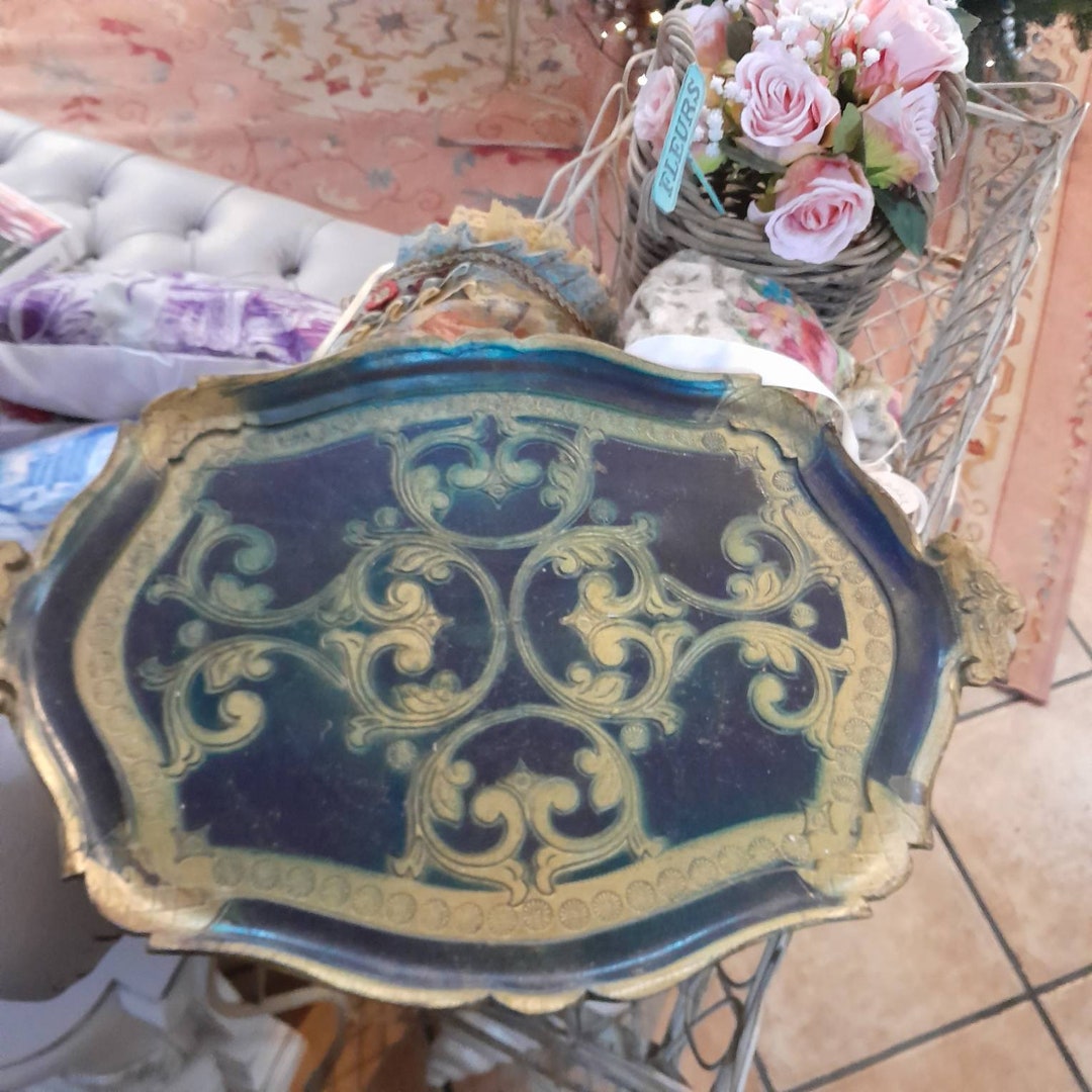 Florentine Wooden Tray Blue and Gold Vintage 1950 Antique - Etsy
