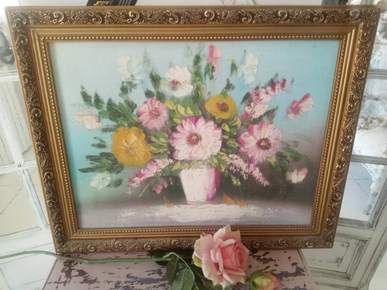 Set of 3 Oil Paintings on Canvassigned Vase of Rosesenglish Etsy