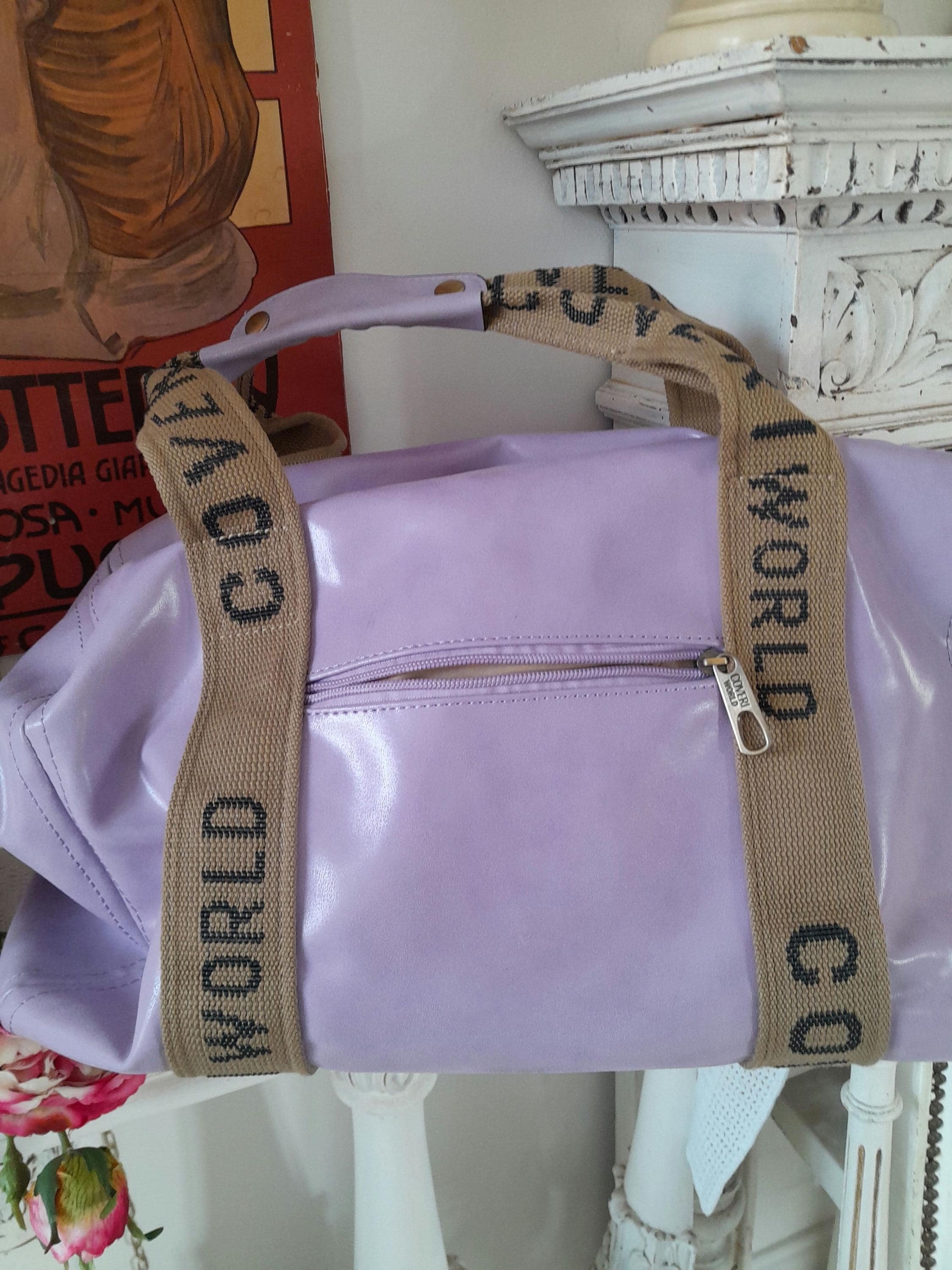 NEW!ENRICO COVERI Traveling Bag Lavender Vinyl Bag,vintage