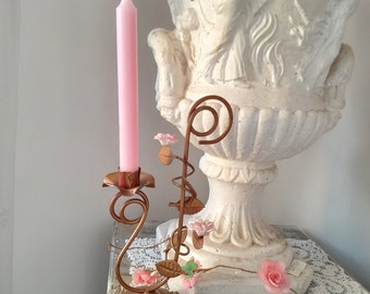 Candelabro de metal de porcelana NO ELECTRIFICADO, tono dorado, rosas de Capodimonte, shabby chic, mesa de fiesta, estilo francés, cabaña inglesa, budoir