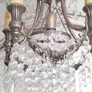 REDUCED!svarowski silver roses swag chandelier 5 bulb,blue Murano raindrops,louis style,love ribbon venetian,crystal cascade waterfall