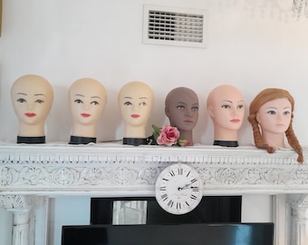 LOT de 6 têtes de mannequin vintage des années 80, mode noir, blanc, une tresse sans perruque, pour la présentation d'un placard à chapeaux ou d'un magasin, en bon état, de beaux visages