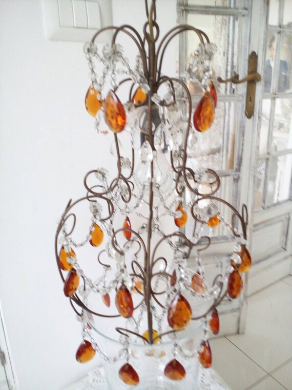 Murano Cage Chandelier Amber Drops Wrought Iron Crystal Canada Murano Cage Chandelier Amber Drops, Cage Chandelier With Crystal Drops
