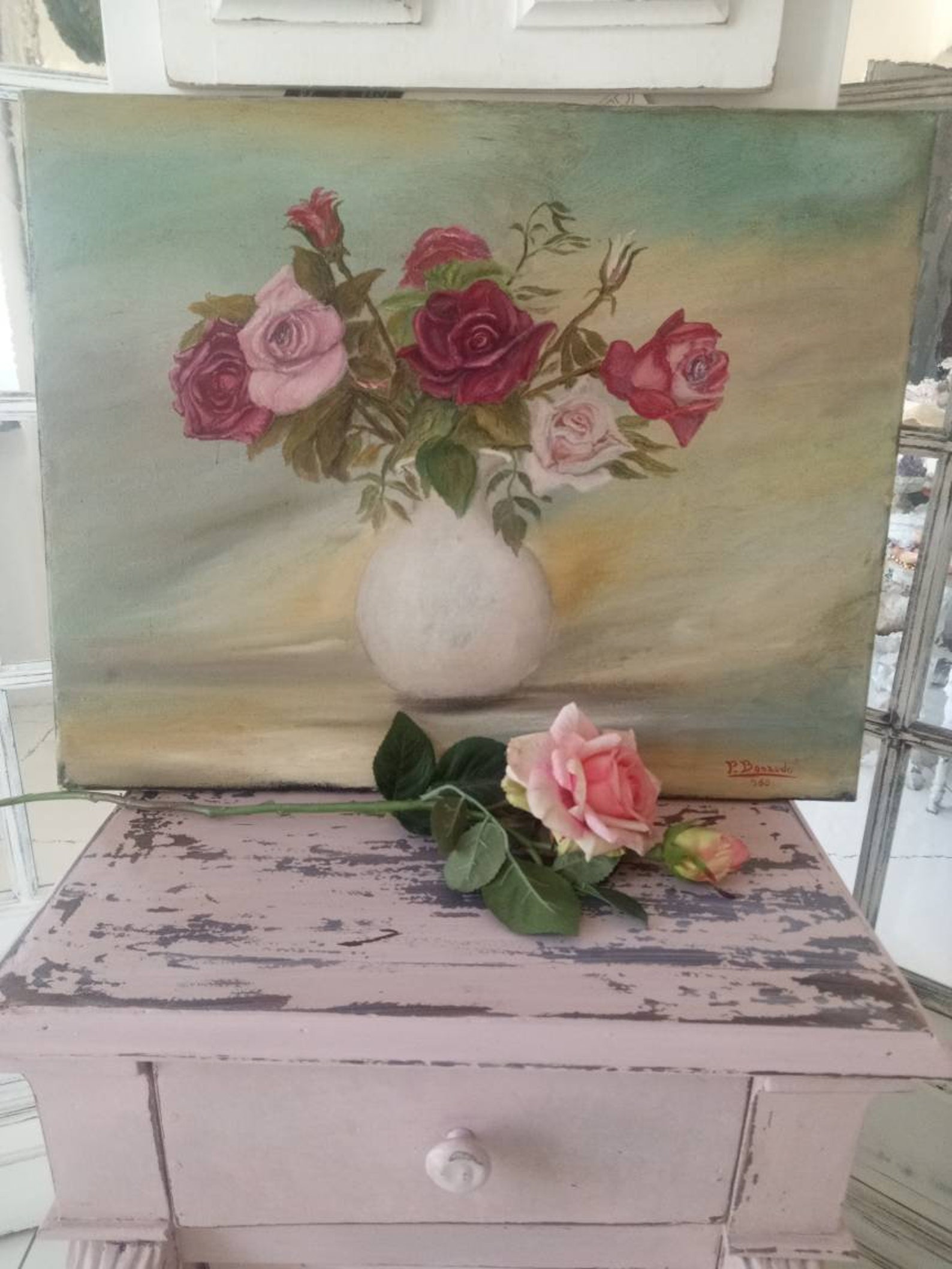 Set of 3 Oil Paintings on Canvassigned Vase of Rosesenglish Etsy