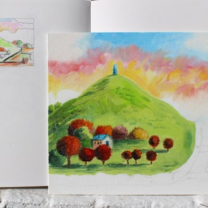 Glastonbury Tor, Original Oil painting, St Michael's Tower, Somerset , colourful, canvas board, wall art, by alan hayball image 3