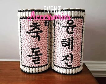 SET OF 2 CUSTOM Name & Chook Dol Birthday Tower Reverse Colors (Dohl Tower) (Go-Im)  - Korean 1st Birthday