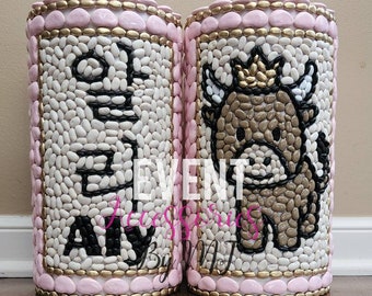 Set of 2 - PRINCESS Zodiac Tower & CUSTOM Name Tower w/color (Dohl Tower)(Go-Im) Cute - Korean 1st Birthday "Year of the Tiger/Rabbit"