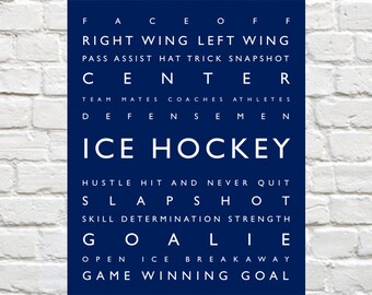 Ice Hockey - Sports Decor - Personalized Prints, Modern Playroom Prints, Sports Wall Art, Typography, Sports Nursery, Hockey, Boys Wall Art